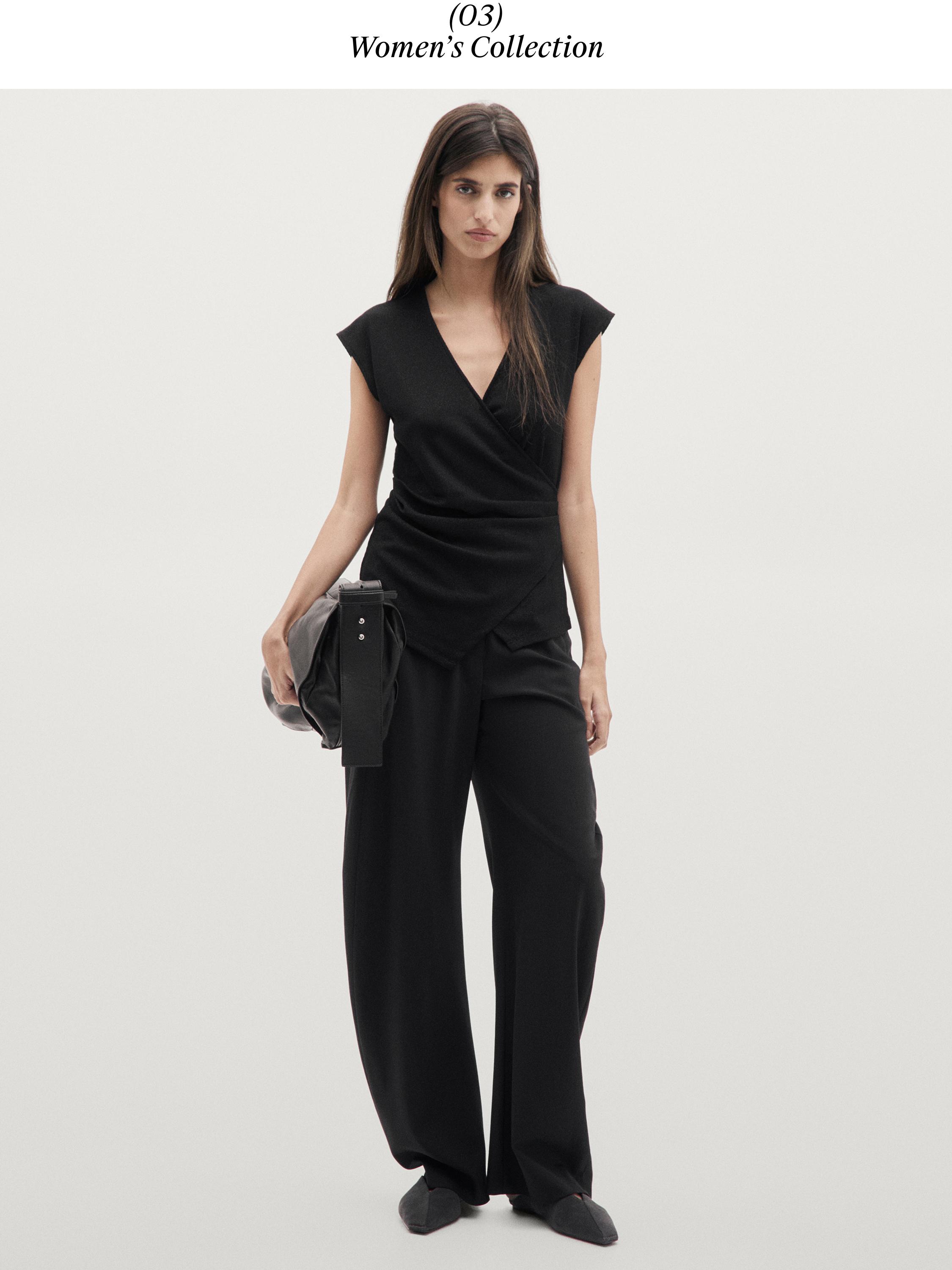 Metallic finish top with surplice neckline